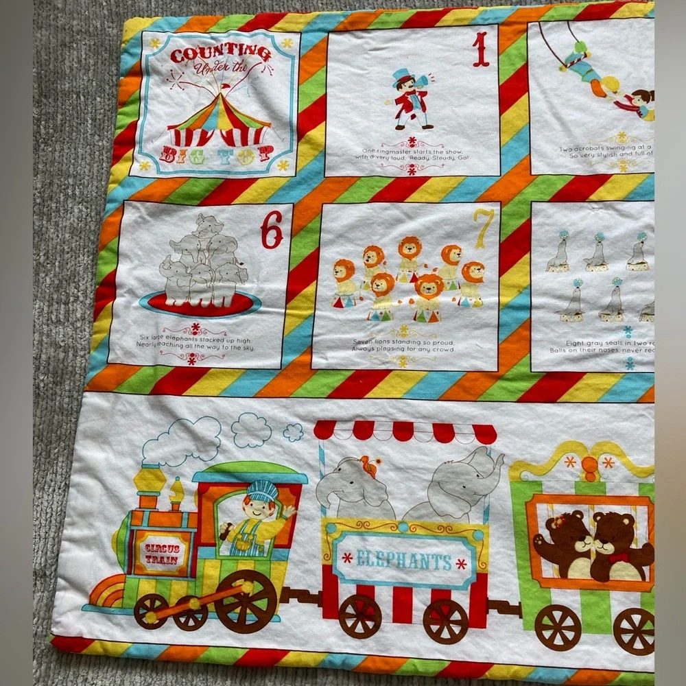 Vintage Baby Quilt Blanket Kitchsy‎ Cute Animal Train Counting Soft Retro